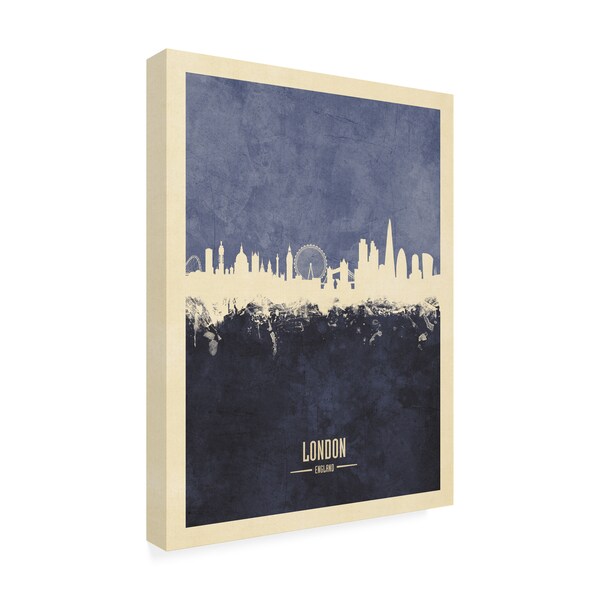 Michael Tompsett 'London England Skyline Navy Poster' Canvas Art,14x19